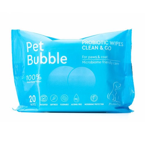 Вологі гігієнічні серветки для собак і котів з пробіотиками Pet Bubble ProbioDay®, BioFlush волокно, 20 шт