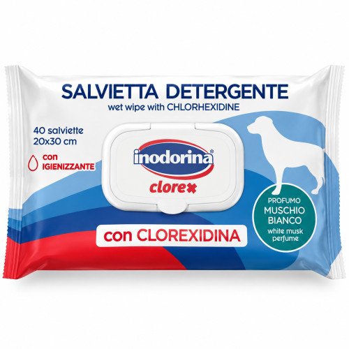Inodorina Clorex вологі очищаючі серветки для собак із хлоргексидином та ароматом білого мускусу 40 шт.